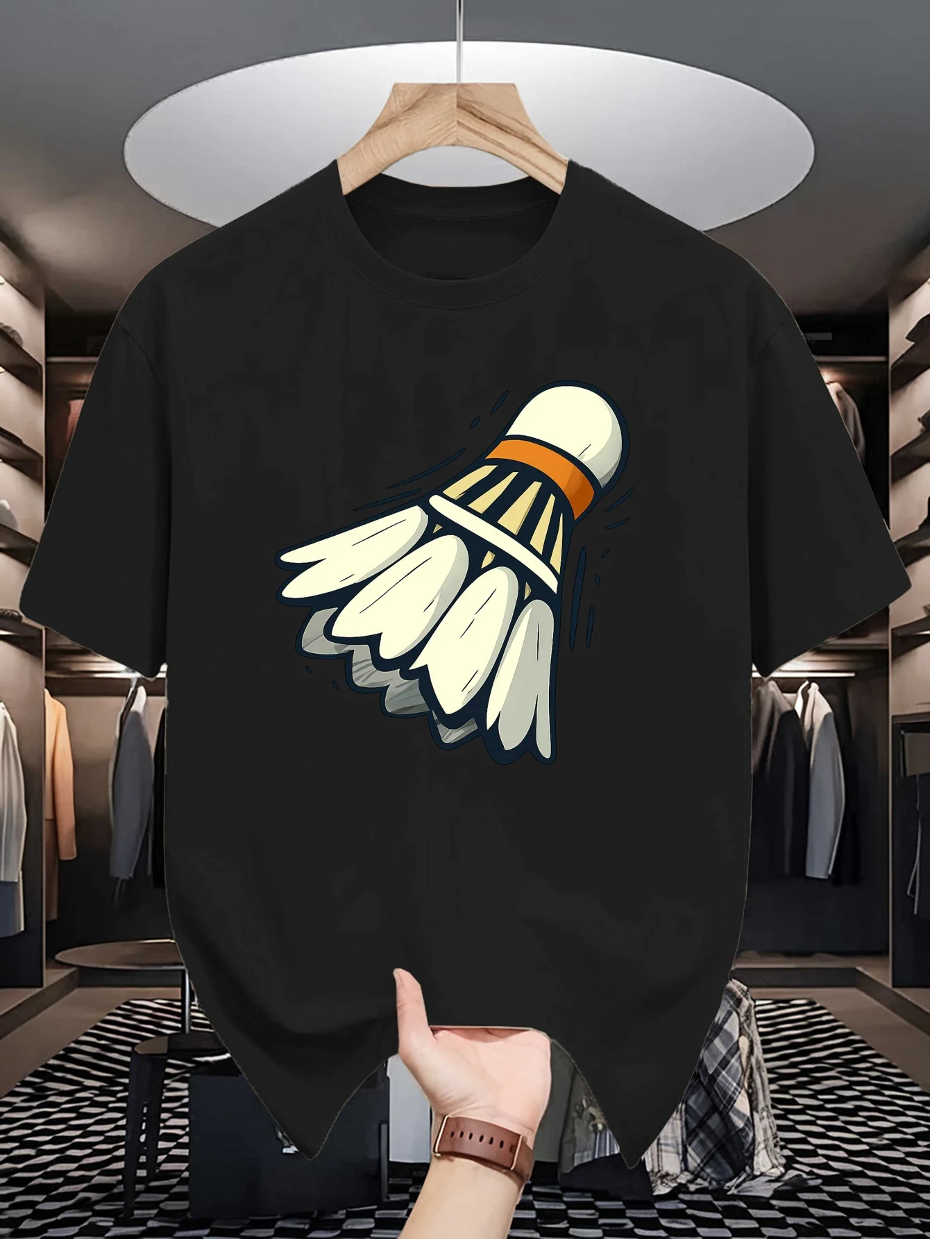 Badminton Shuttlecock Graphic Mens T Shirt Crew Neck Cotton Tee For Badminton Lovers Ideal Gift For Male Sports Game Enthusiasts