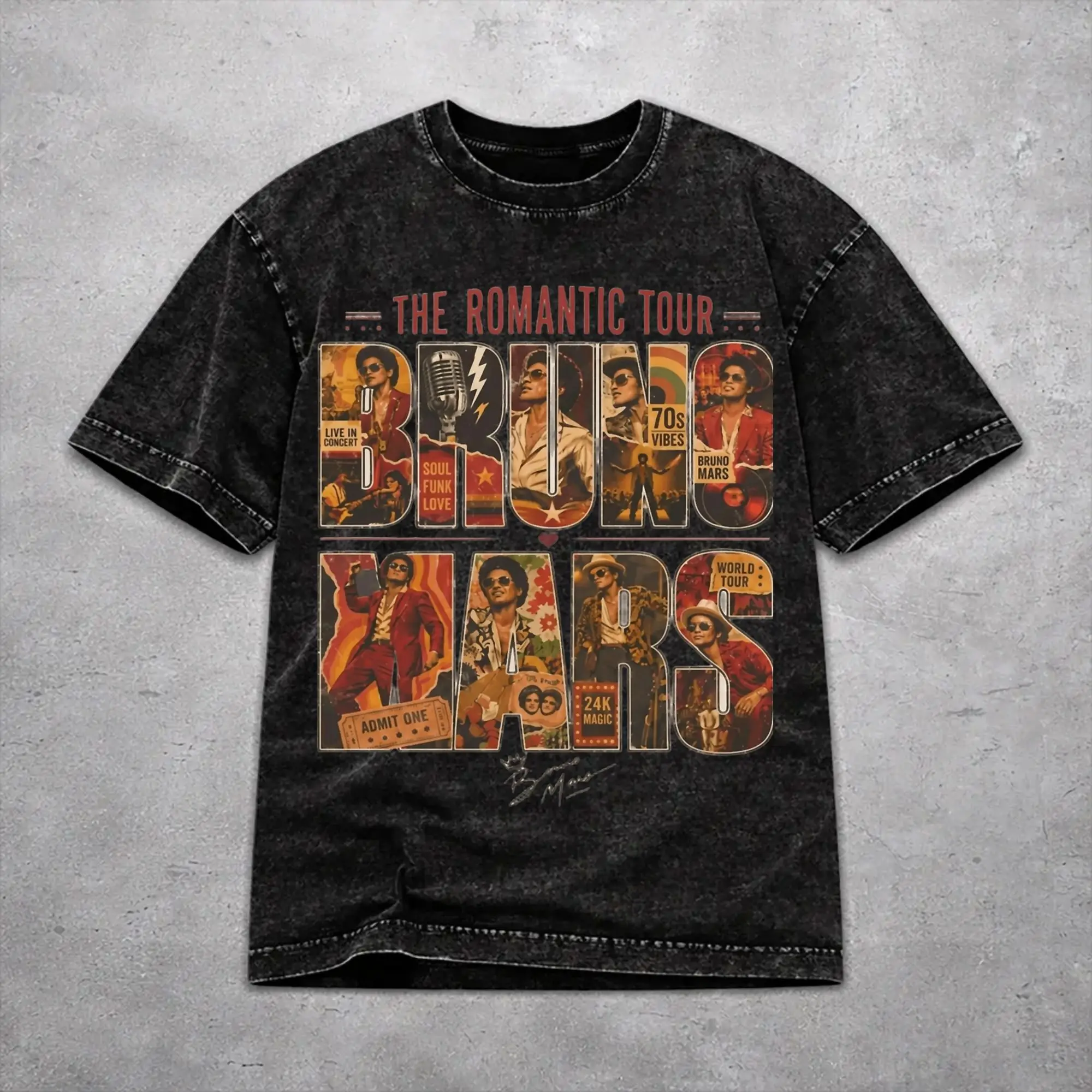 Oversize Bruno Mars Romantic Tour 2026 Merch T-Shirts for Men Women  Cotton Washed Tee Shirts Clothing