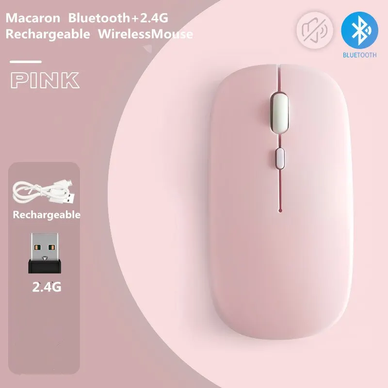 Macaron Rechargeable Wireless Bluetooth Mouse 2.4G USB Mice For Android Windows Tablet Laptop Notebook PC For IPAD Mobile