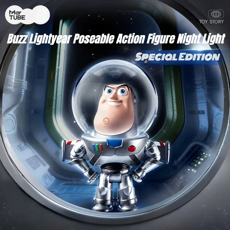 

Buzz Lightyear Action Figure Night Light Poseable Movable Joints LED Lamp Silver Space Ranger Toy Gift