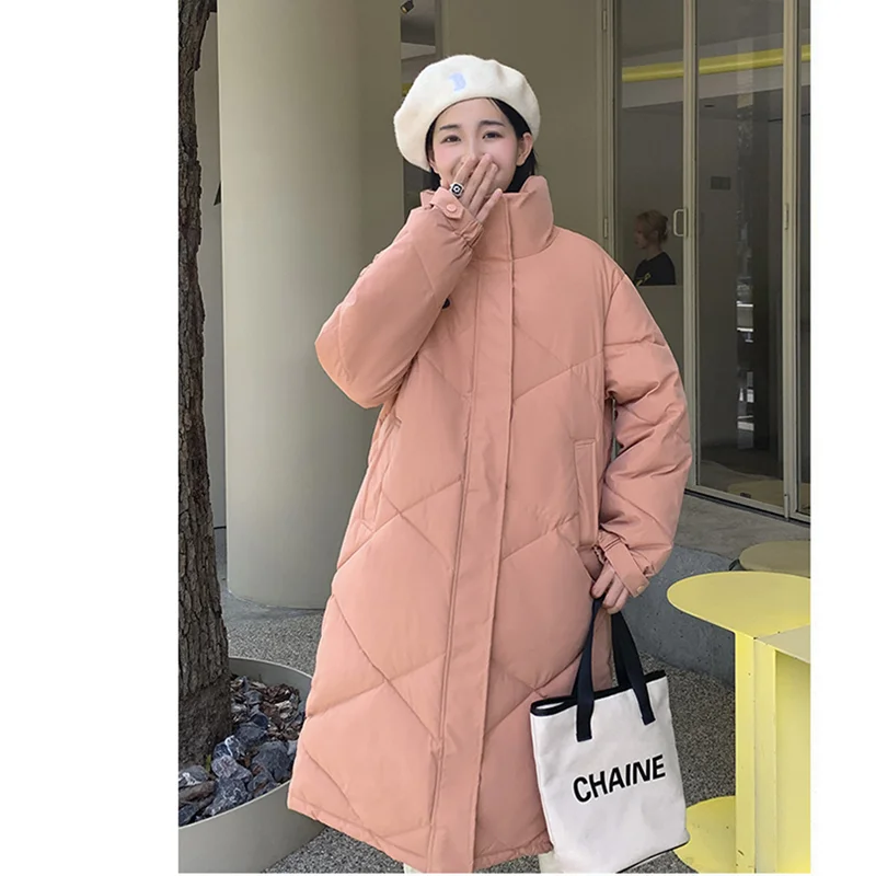 

Women's Korean Version Stand-up Collar Cotton Coat Retro Loose Straight Coat Fashion Mid-length Ladies Down Thick Coat Winter