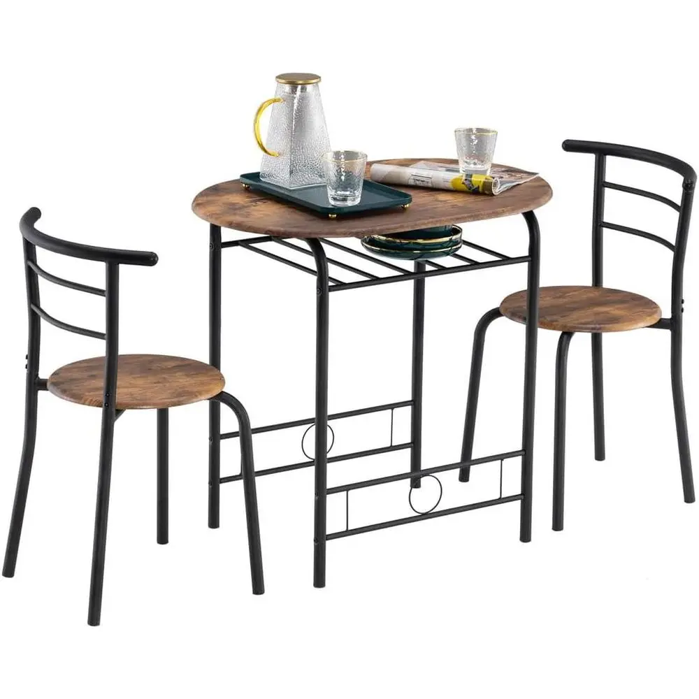 

3 Piece Kitchen Table Set, Compact Dining Room Table with Wine Rack & 2 Chairs, Easy Cleaning Quick Storage and Portability (k B