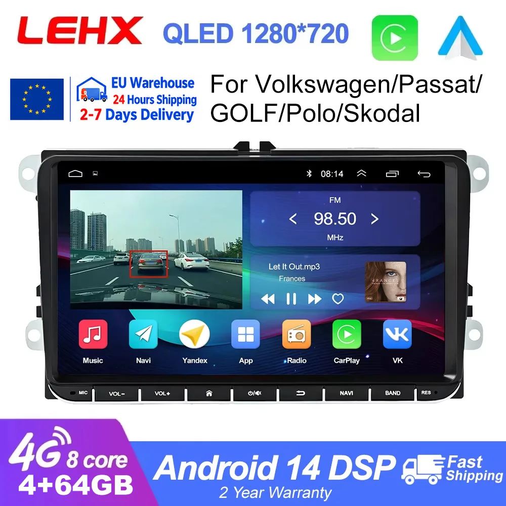 LEHX 8Core 4G LTE Autoradio Android con Lettore Multimediale per Volkswagen VW Passat B6 B7 CC Tiguan Touran GOLF POLO Android15 2din Autoradio DVD Carplay