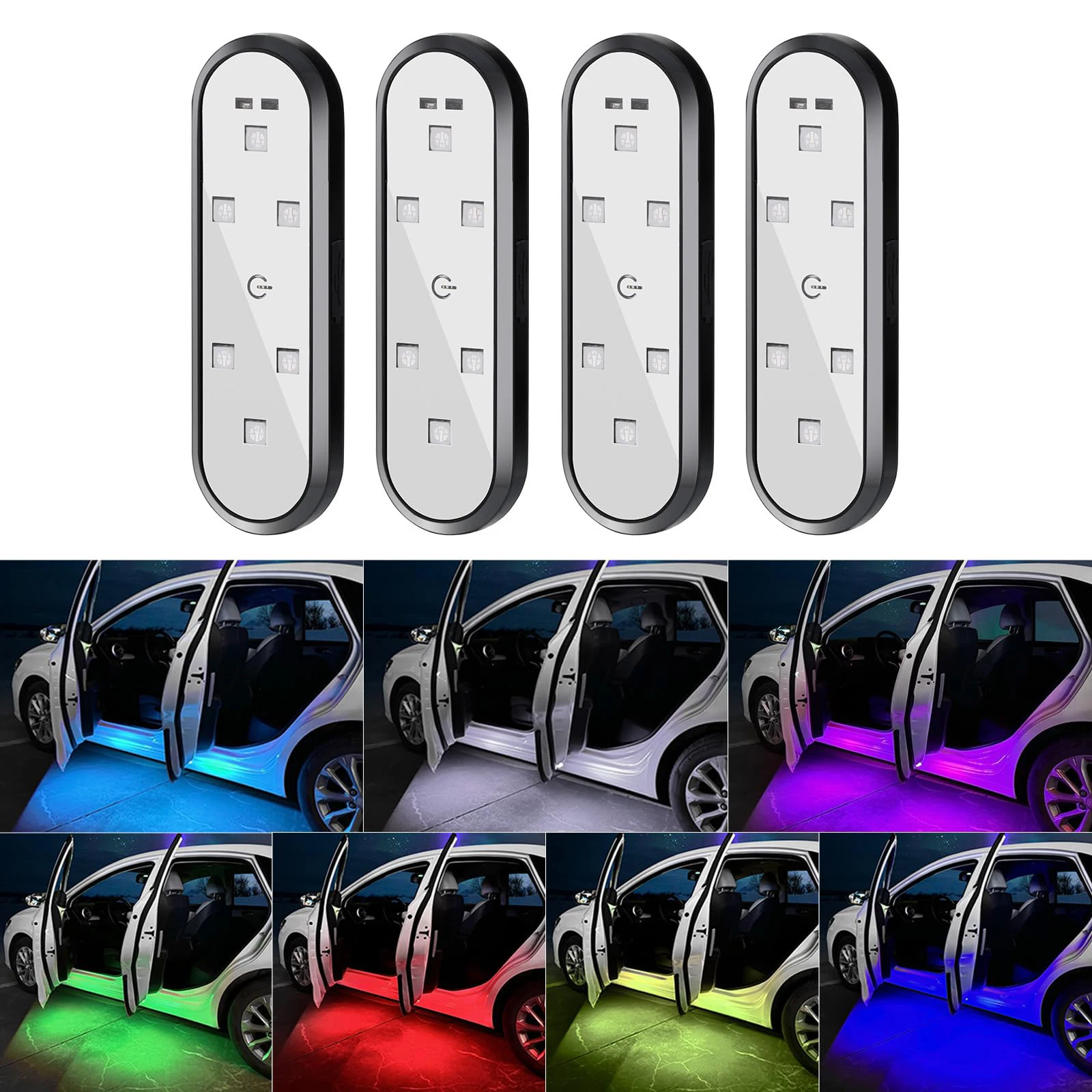 Luces LED para Puertas de Coche 2026, RGB 7 Colores, Luces de Advertencia Inalámbricas para Puertas, Proyector de Bienvenida USB, Magnético, Ambiente Automotriz
