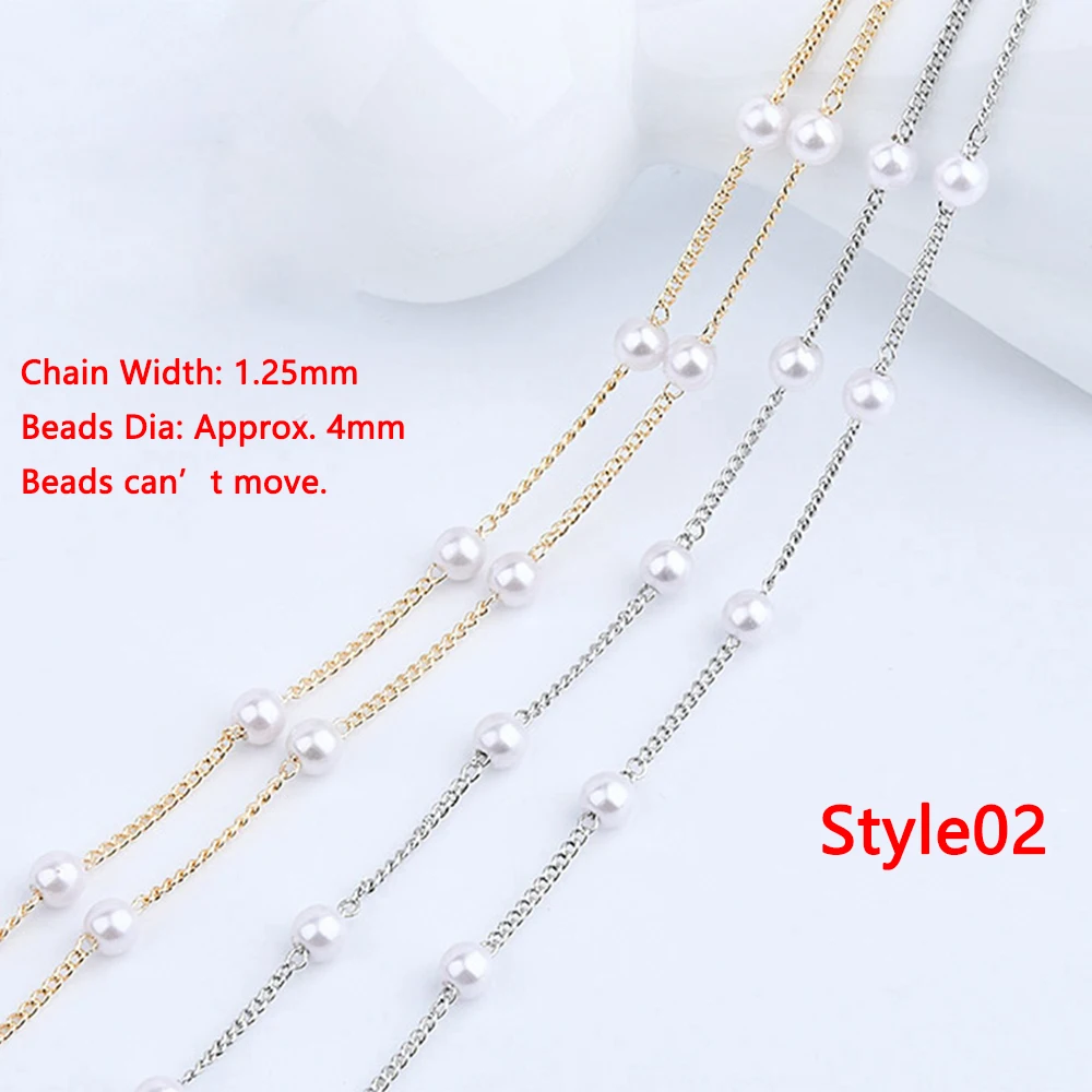 1M Metal Copper Chain Fashion Link Star Round Chain Imitation Pearl for Jewelry Making DIY Handmade Supplies Accessories