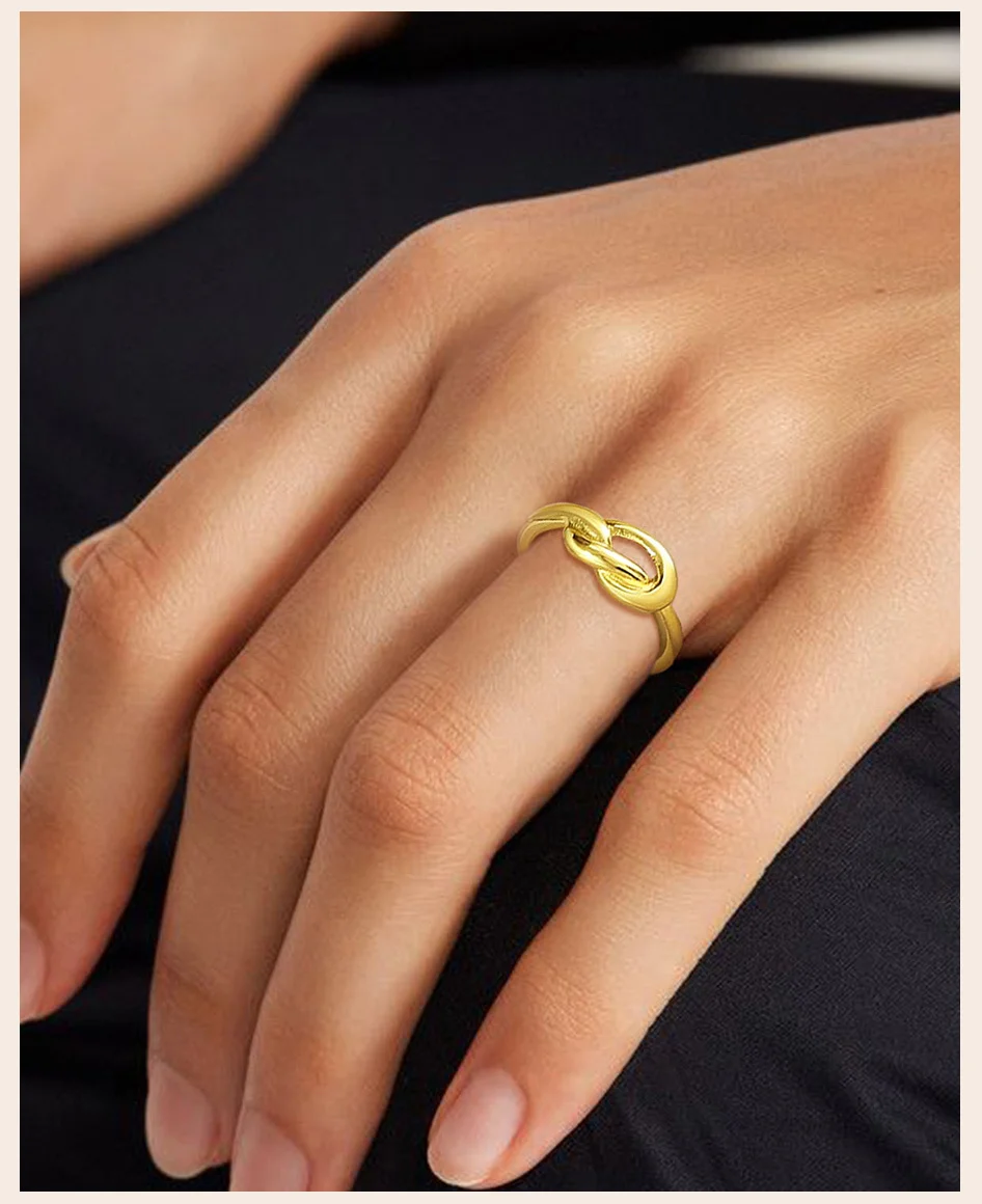 Liebesknoten-Ring für Frauen, vergoldeter, zierlicher Stapelring aus Edelstahl, winziger Statement-Schmuck zum Binden des Knoten – Detail 2