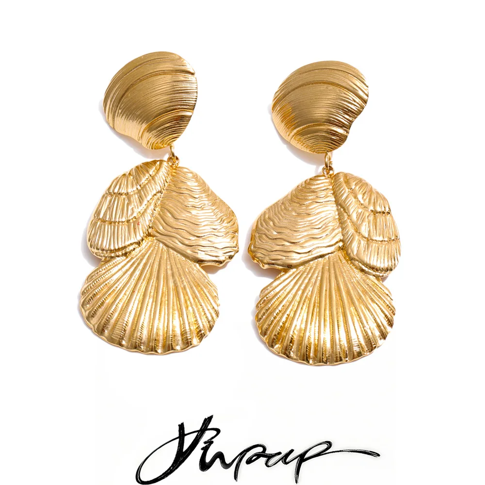 Yhpup Ozean-Stil, Edelstahl, Metallgehäuse, Tropfen-Ohrringe, Sommer, Strand, beliebter goldener Statement-Schmuck, verhindert Allergien
