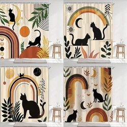1pc Nordic Art Cartoon Black Cat Print Shower Curtain Partition Privacy Hanging Bathroom Curtain with Hooks Decoration Curtain