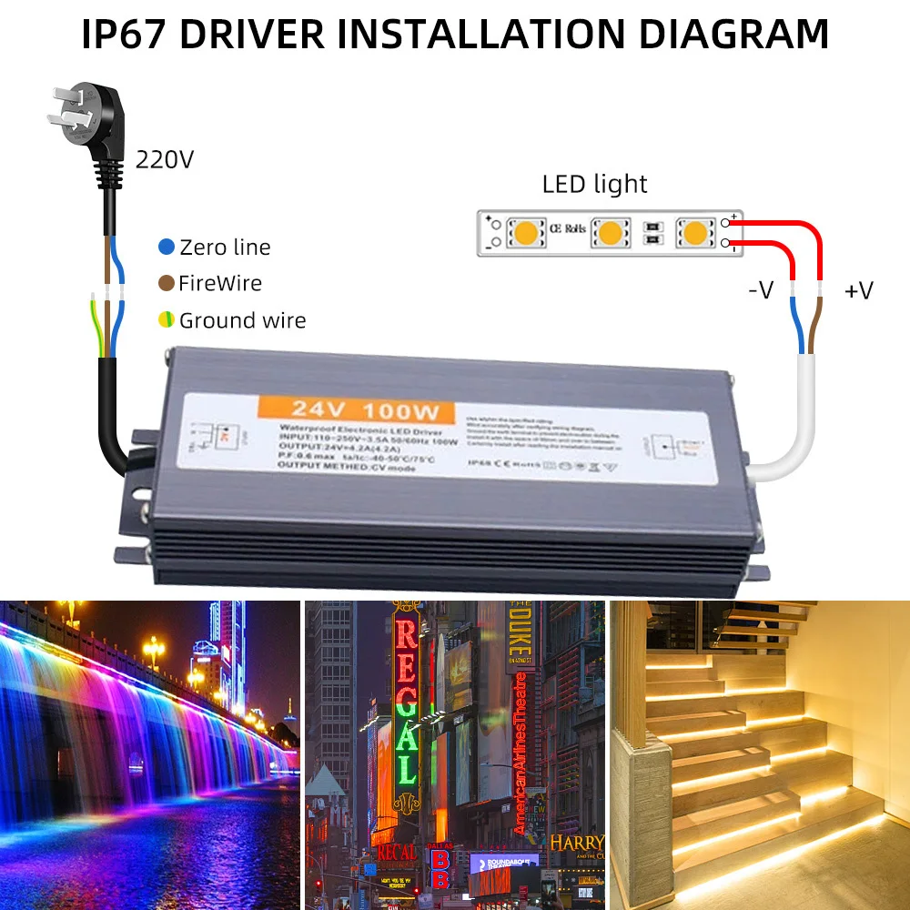 Vodotěsný osvětlení transformers střídavého 110V-220V na stejnosměrný 12V 24V LED ovladač energie adaptér 36W 150W 200W 500W IP67  energie poskytnout