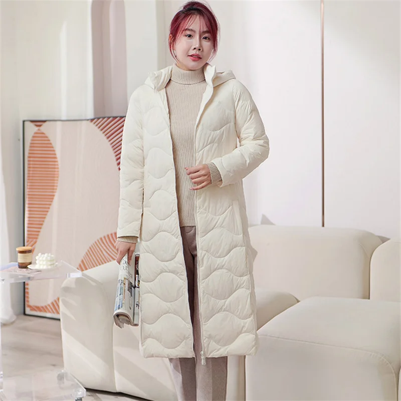 2024 New Autumn Winter Women Long Hooded Down Coat Warm Thick White Duck Down Jacket Parkas Female Loose Bigsize Puffer Outwears