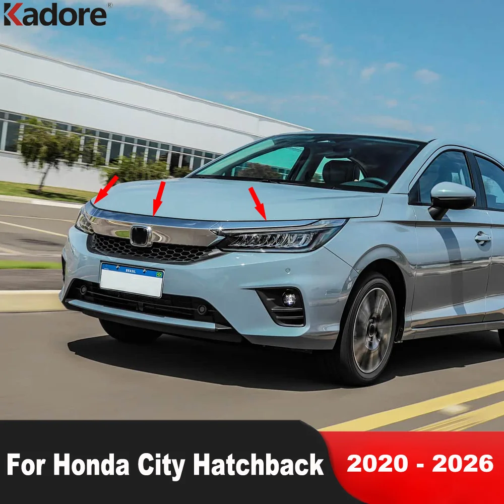 Front Grille Cover Trim For Honda City Hatchback 2020-2025 2026 Carbon Fiber Car Head Upper Grills Engine Logo Frame Accessories