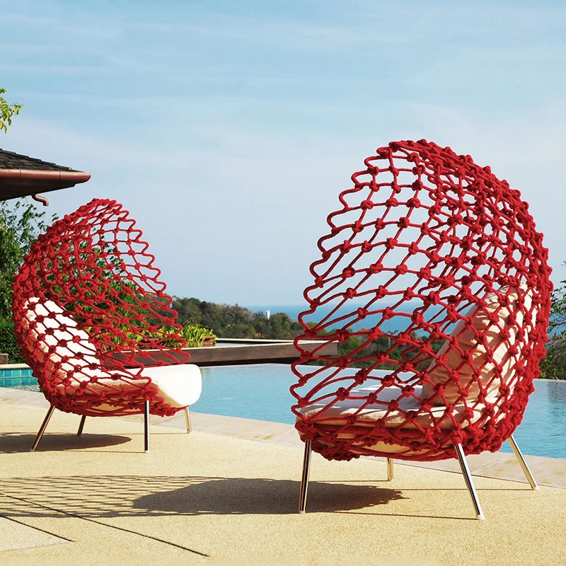 

Outdoor balcony rattan chair sofa single Internet celebrity lazy bird's nest recliner rattan coffee table B & B hotel garden
