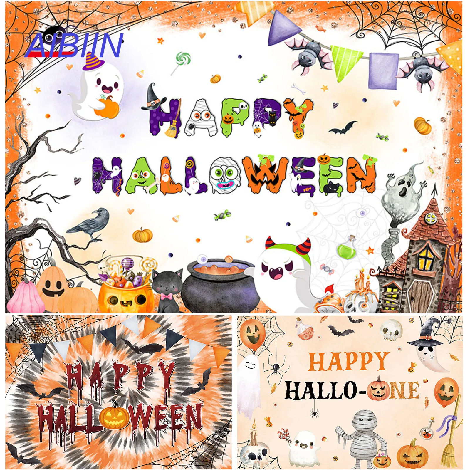 

Happy Halloween Backdrop Trick or Treat Poster Castle Pumpkin Ghost Skull Zombie Photography Background Portrait Party Decor