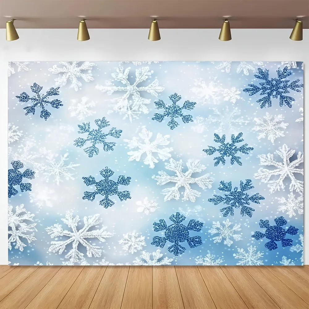 2D Flat, Sparkling Winter Wonderland Tapestry - Ice Blue Snowflake Wall Hanging Decor in Soothing Blue Tones (Light Blue/White/G