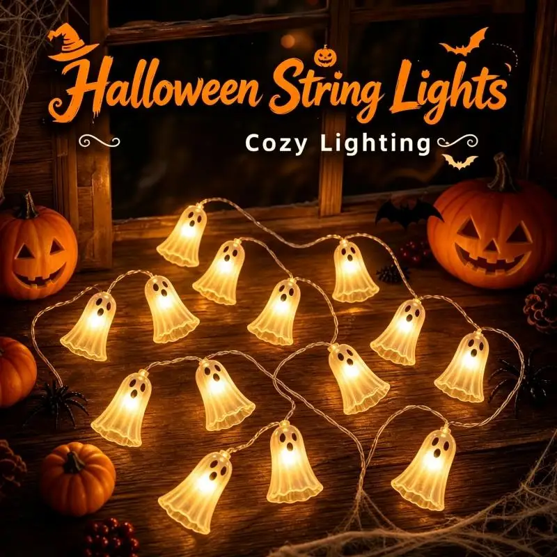 Halloween Ghost Skull LED String Lights Warm White Clear Lights Indoor Outdoor Home Garden Yard Party Holiday Decorative Lights