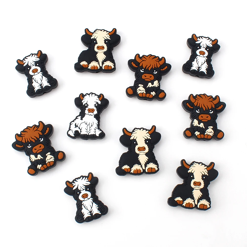 5/10pcs Cow Silicone Beads Highland Cow Animals Focal Beads For Pen Caps Keychains Necklaces Jewelry Bracelets Crafting