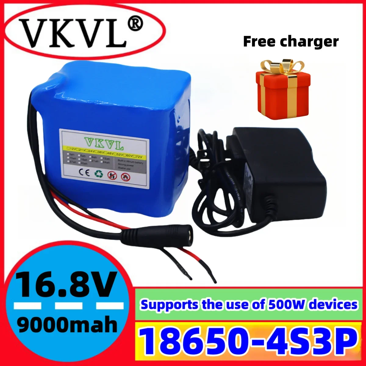 

100% true capacity 18650 4S3P 14.8V 9000mAh lithium-ion rechargeable battery pack 12V camera monitor battery+DC 16.8V charger