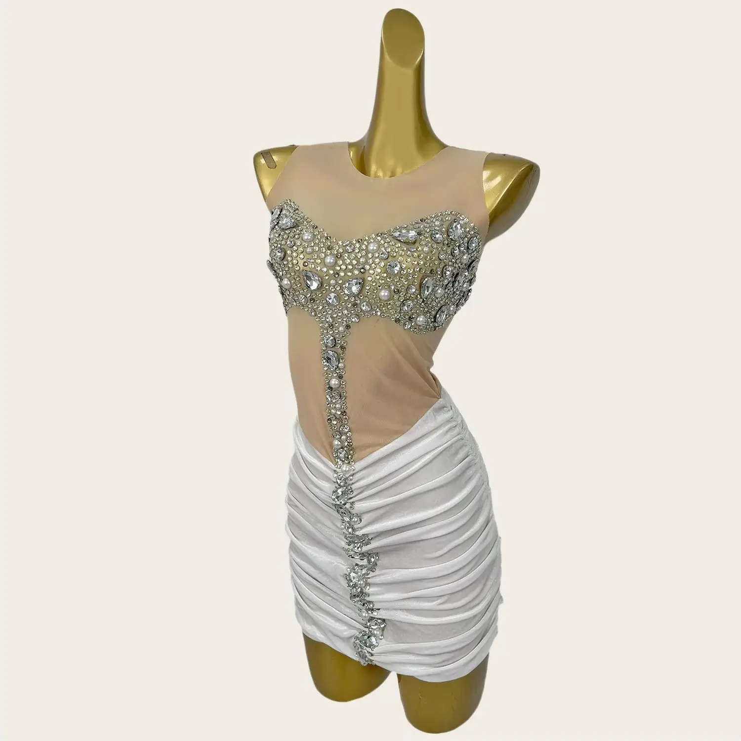 ชุดเดรสสั้นตาข่ายประดับคริสตัลวิบวับสไตล์เจ้อโจว สำหรับงานวันเกิด งานปาร์ตี้ งานพรอม ถ่ายภาพ ชุดเซ็กซี่สำหรับงานอีเว้นท์