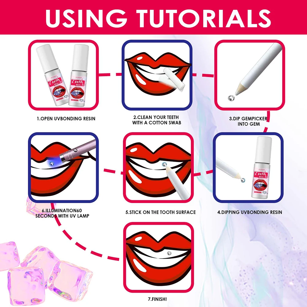DIY diş dekorasyon kiti kür ışık tutkal diş beyazlatma Gem kiti ile güvenilir kristal takı diş Gem profesyonel süs