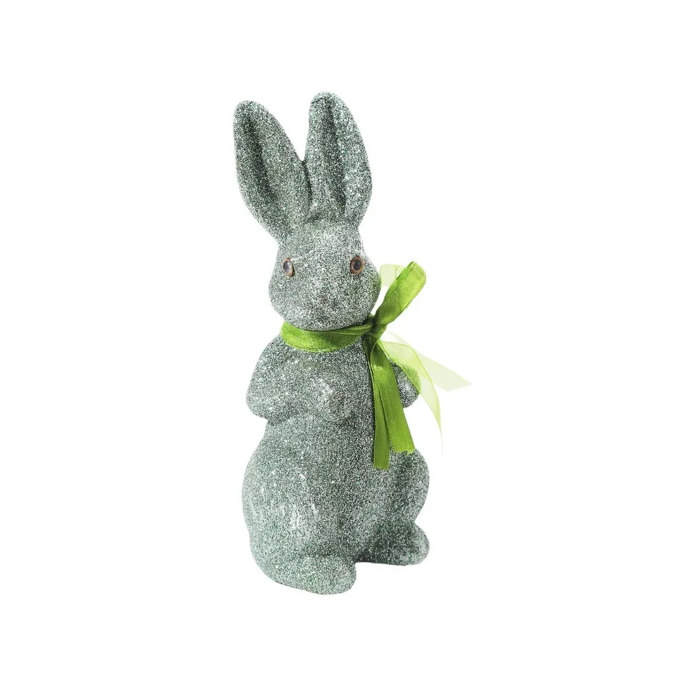Creative Simulated Easter Bunny Figurine Cute Colorful Foam Rabbit Figures Decorative with Ribbon Glitter Bunny Figurine Garden