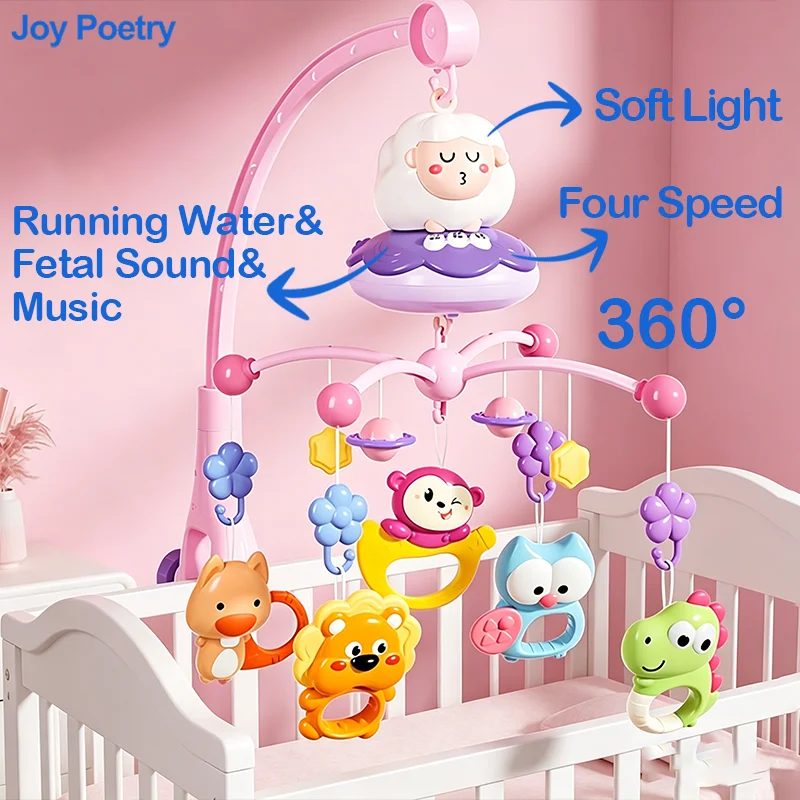 

360 ° Музыкальный мобиль на кроватку для малышей в виде овечки, вращающийся, с мягким светом, четырехскоростной таймер, подвесная игрушка-колокольчик для новорожденных, подарок для детской кроватки