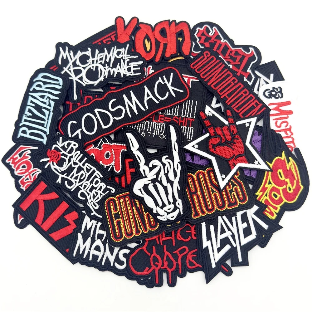 Parches de banda de Rock para ropa, parches bordados a rayas, insignias de música, pegatinas de ropa Diy, chaleco de costura, chaqueta, 25 unidades
