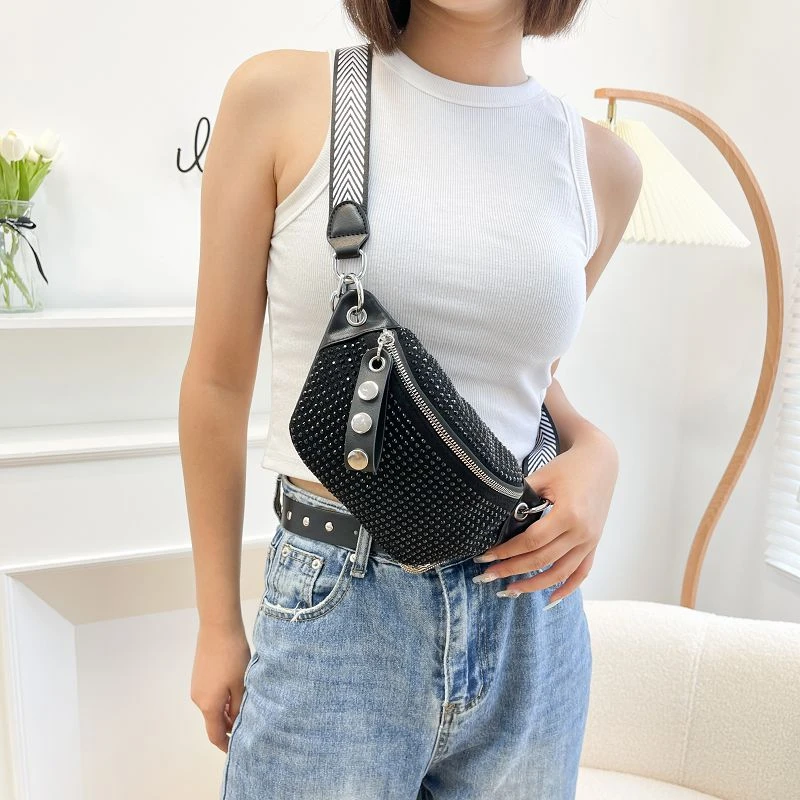 retro Bright drill Crossbody Chest Bag Summer Ladies Waist Bag Phone Pack Fashion Chain small Shoulder Bag purse Female Belt Bag