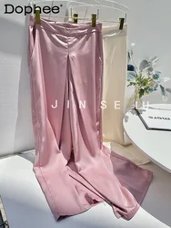 Acetate Satin Ice Silk Pantalone Women Summer Sweet Pink Wide-Leg Pants Loose Drooping Casual Pants Black Straight Mop Trousers