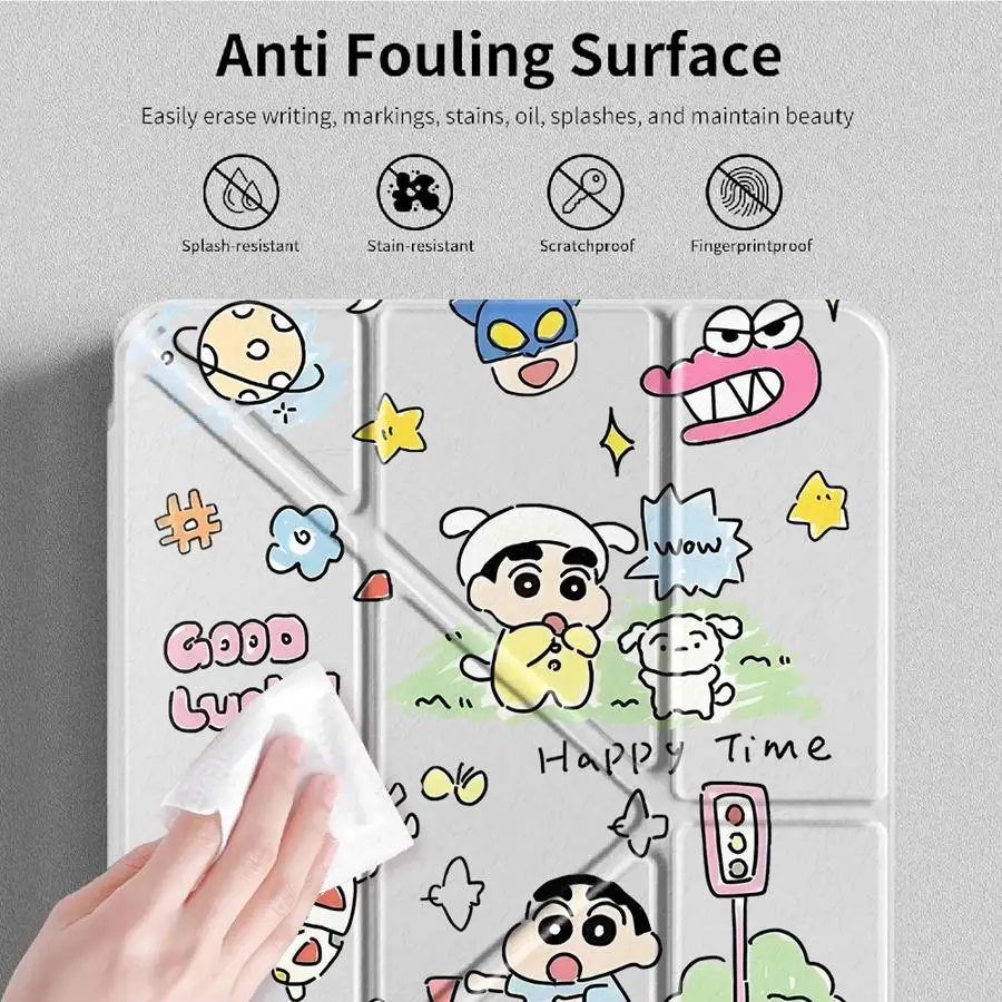 With Pen Slot Cover Tablet Case For Samsung Galaxy Tab S9 Plus S7 FE S10 Lite S8 A9 Plus A11 A8 Crayon Shin-chan Cute