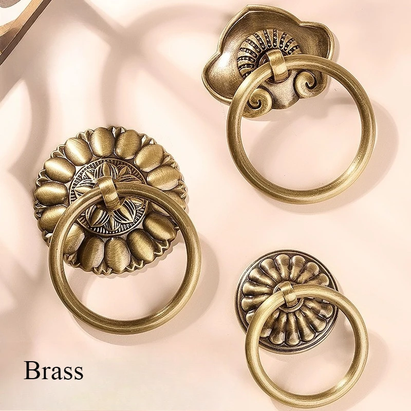 

Classic Brass Cabinet Pull Single Hole Antique Style Handle for Drawer Bedside Cabinet & Wooden Door Small Ring Knob Knocker