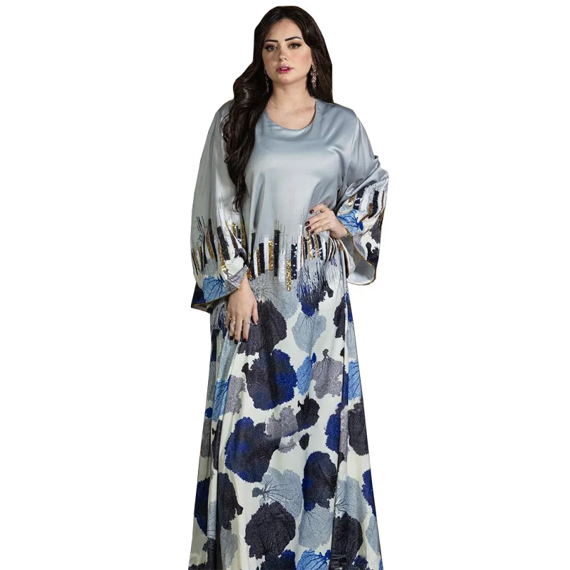 

Sequin Clothes for Muslim Women Summer 2024 Elegant Muslim Long Sleeve O-neck Long Maxi Dress Dubai Abaya Kaftan Abaya for Women