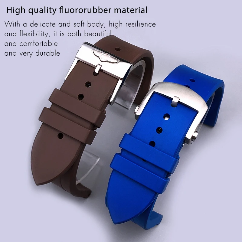 21mm 22mm FKM Fluororubber Nature Rubber Watchband Fit for Breitling Superocean Avenger Heritage Soft Watch Strap Folding Buckle view 2
