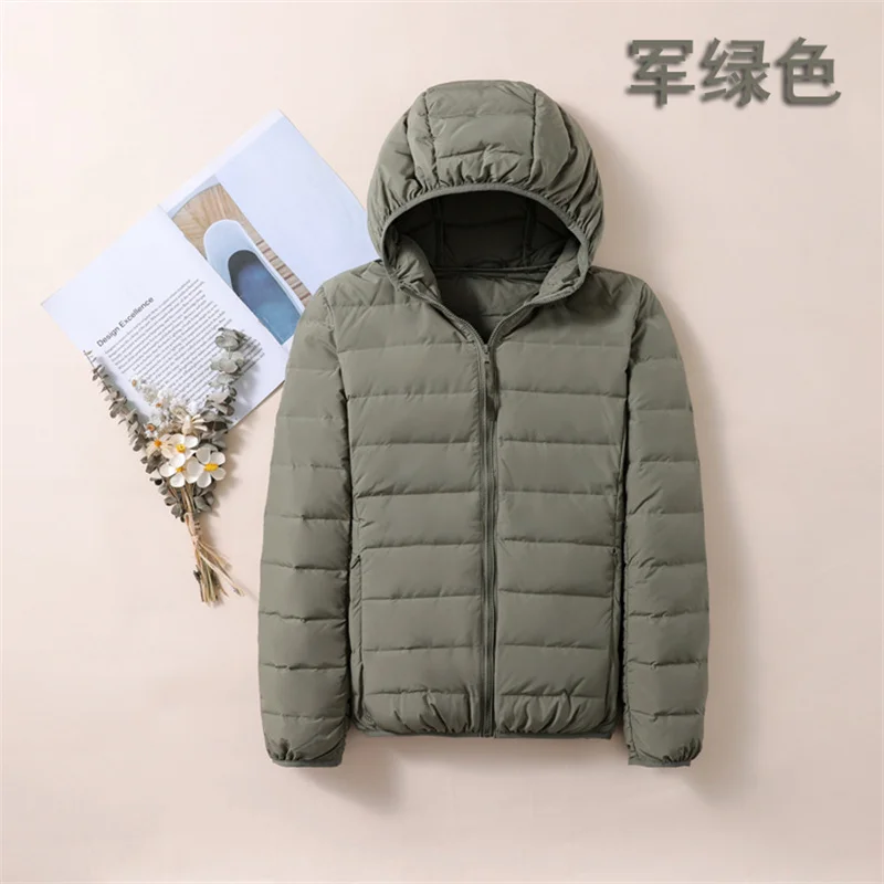 2024 Autumn Winter Slim Hooded Down Jacket Women Ultra Light Thin White Duck Down Coat Ladies Warm Short Bigsize Puffer Parkas