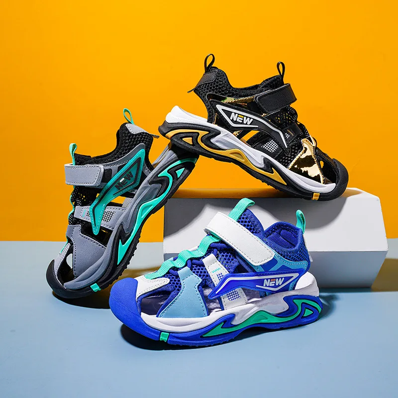 Big Kids Sport Sandals Girl Boy Hollow Shoes Hoop Loop Sneakers Summer Child Teenager Barefoot Cover Toes Shoes High Quality 39
