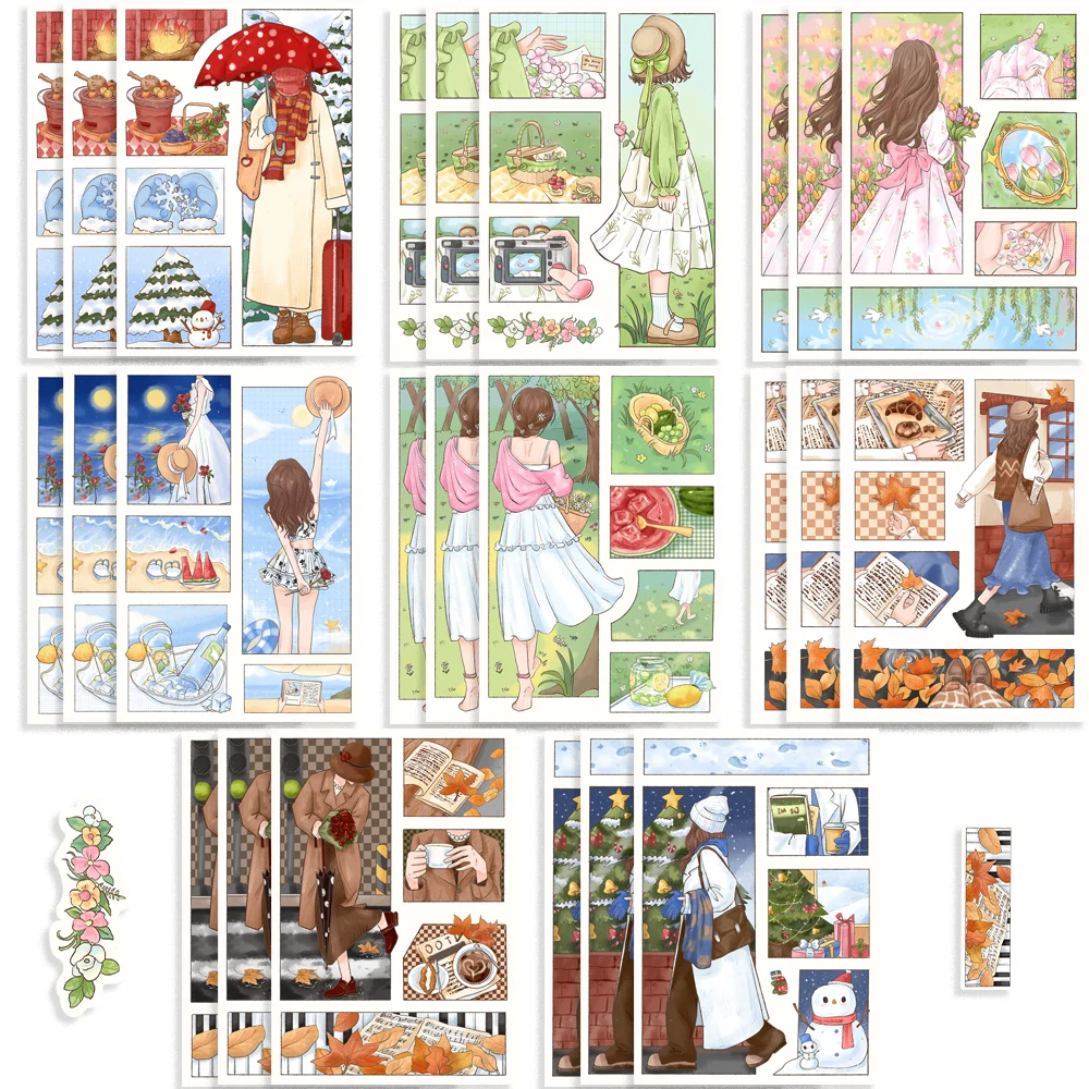 8pcs Cartoon Girl Dressing Sticker Collage Wear All Seasons DIY for Skateboard Laptop Scrapbook Waterproof Decal Kids Toy Gift