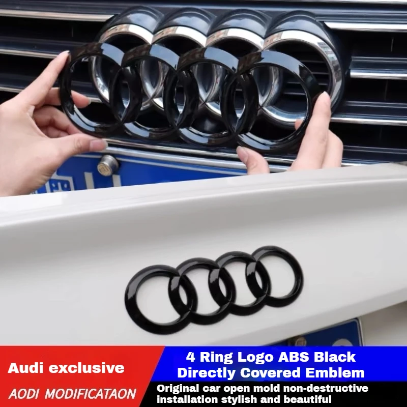AUDI A4 2013-2024 4 Ring Logo ABS Black Directly Covered Emblem Car Hood Front Grill Rear Trunk Emblem Badge Sticker Sline Refit