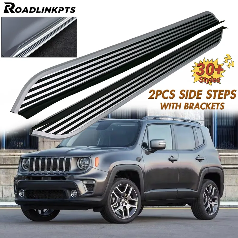 2 قطعة الألومنيوم 4.7 "واسعة الفضة خطوات جانبية ثابتة صالح ل Jeep Renegade 2015-2023 تشغيل لوحات Nerf القضبان القضبان لوحات الدواسات #1