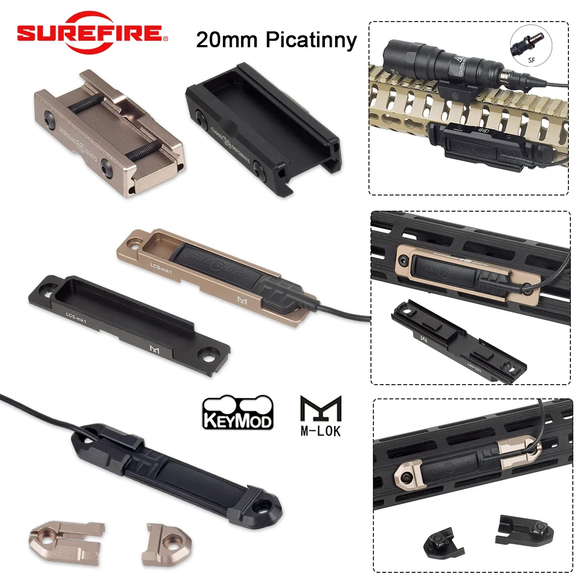 

Airsoft Surefire M300 M600 Flashlight SF Remote Switch Mount Slot Fit M-LOK Rail CNC Pocket Panel Rifle Weapon Pressure Switch