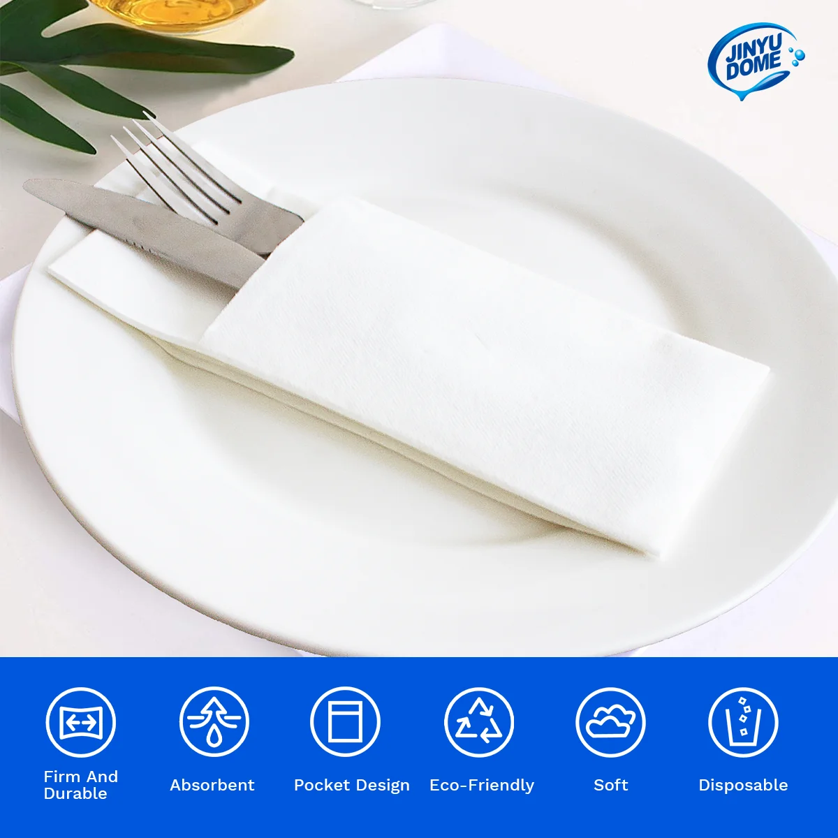 White Disposable Built-in Flatware Pocket Napkins,13x15.75inch,50PCS.Prefoled  Eco-Friendly for Silverware,Wedding, Party,Events