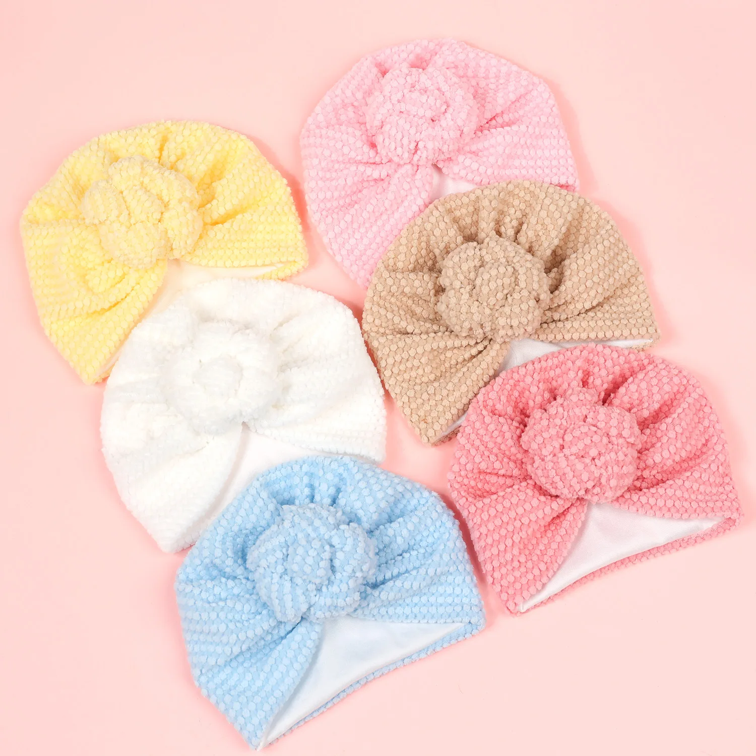 

Newborn Woolen Fabric Bow Turban Hat Infant Baby Round Knot Beanies Cap Baby Girls Bonnet Hats Kid Photo Props Hair Accessories