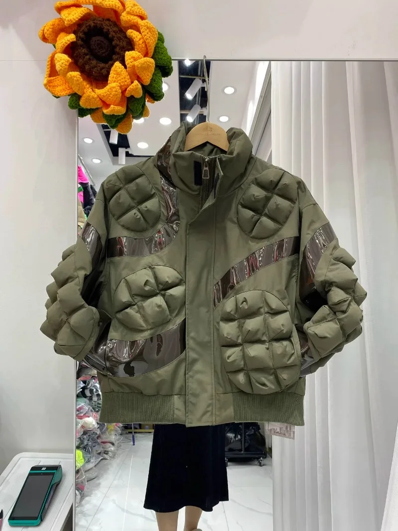 2024 Winter New Stand-up Collar Solid Color Short Down Jacket with The Same Personality Cool White Goose Down Jacket For Women