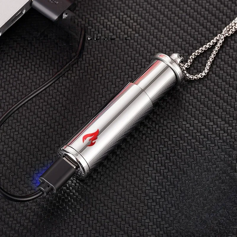 Metal Intelligent 4 Ignition Methods Necklace Lighter USB Charging Windproof Voice Control Tungsten Wire Lighter Smoking Gift