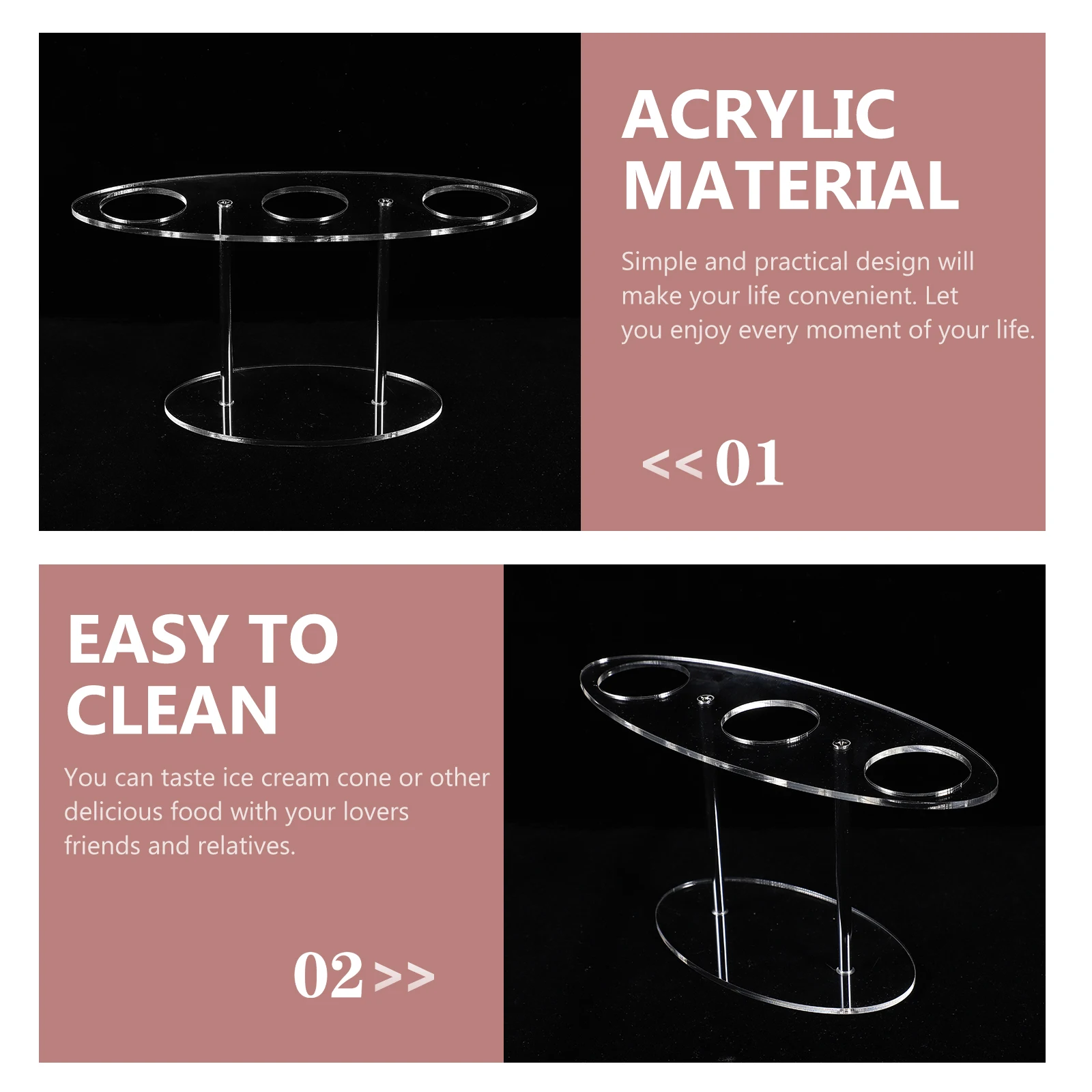 

Ice Cream Display St Acrylic Cone Holder 3 Hole Rack Easy Clean Storage Suitable Home Restaurant Decor