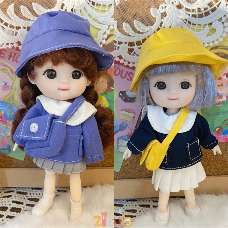 Ob11-13cm Bjd Doll Toys for Girls Cute Doll Toys With Clothes Hat Knapsack Dress Up Fashion Doll for Kids Toys Birthday Gifts