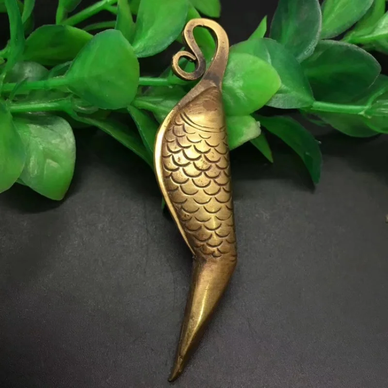 

Antique Brass Knife Small Pendant Copper Keychain Copper Miscellaneous Pieces Yellow Bronze Statue Fish Shape Knife Pendant Copp