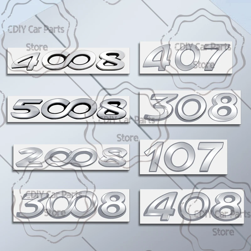 Car Sticker For Peugeot 107 407 308 408 508 307 301 405 208 207 206 2008 3008 4008 5008 chrome Silver Letter Emblem Metal Badge