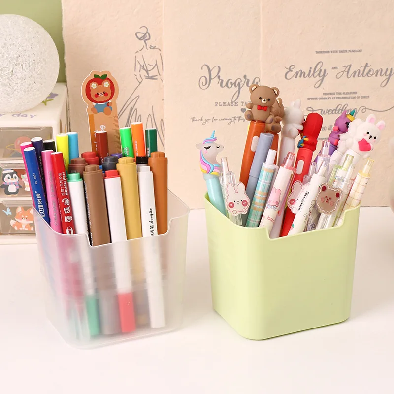 1 Piece Simplicity Stationery Organizer Creative Design Solid Color Pen Holder Large Capacity Desktop Snacks Pencil Storage Box