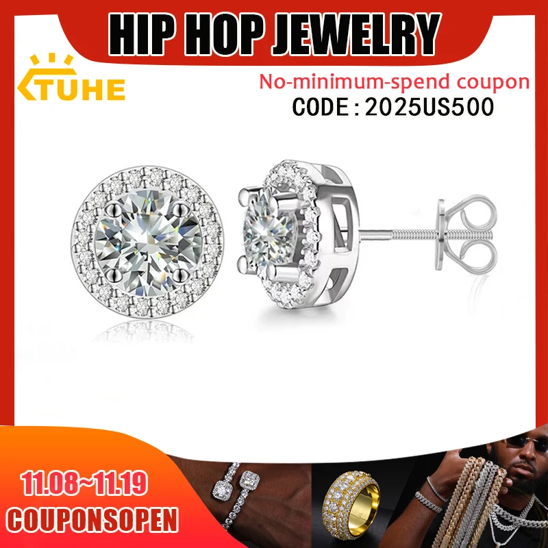 TUHE Unisex VVS1 Moissanite Women Earrings 925 Silver Fine Jewelry Earings 3MM/4MM/5MM 925 Silver Fashion Earrings Women Gift