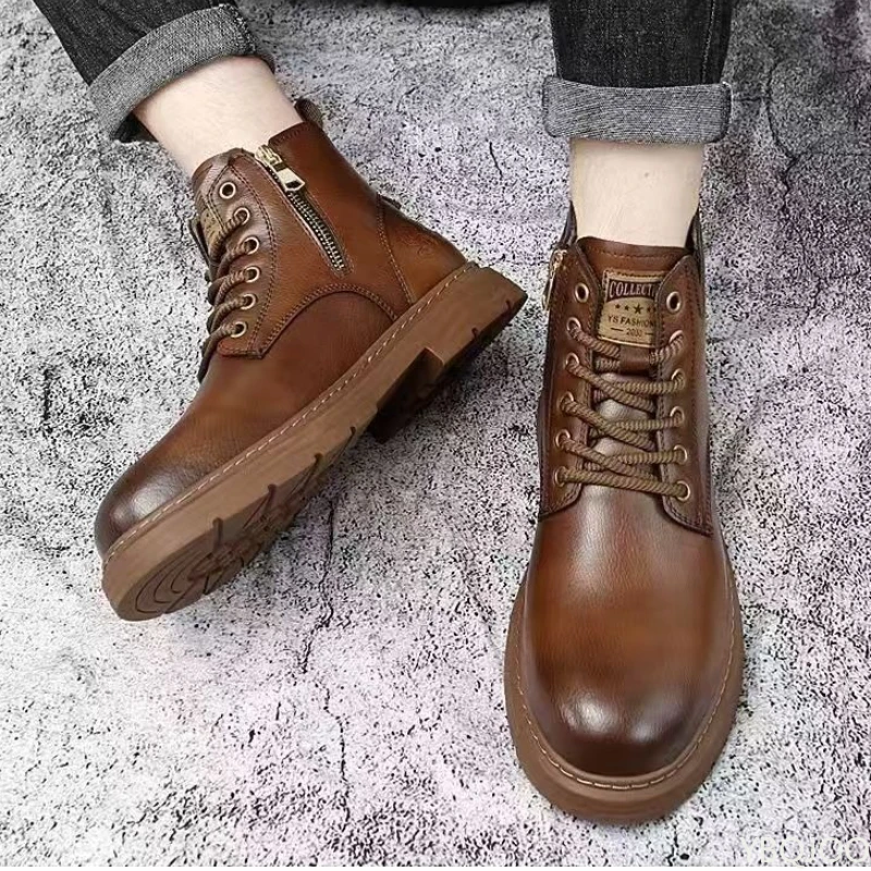 Imagen 7: Zapatos de hombre de caña alta, modernos y versátiles, para primavera y otoño, informales, cómodos, a la moda, retro, sencillos, cálidos, botines cortos.