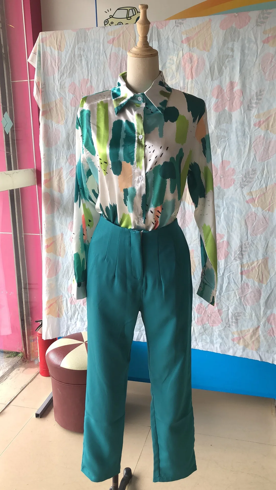 Set di pantaloni a gamba larga per le vacanze Set di 2 pezzi Maxi camicia Vintage da donna primavera ed estate Casual da lavoro allentato Streetwear Y2k abiti da donna